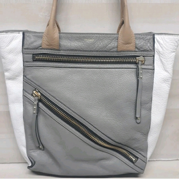 BOTKIER New York  Pebbled Leather Handbag Shoulder bag Gold Zippers Purple Liner - Picture 10 of 12